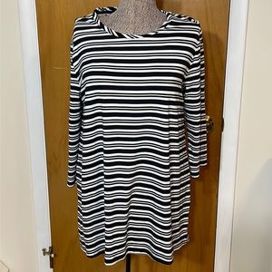 Liz Claiborne Studio Womens Large Black and White Stripe Tunic Blouse